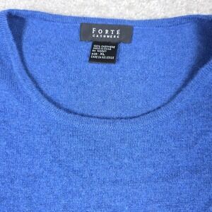 Forte Cashmere Sweater Womens XL Blue Pullover Crew Neck Puff Sleeve Knitted